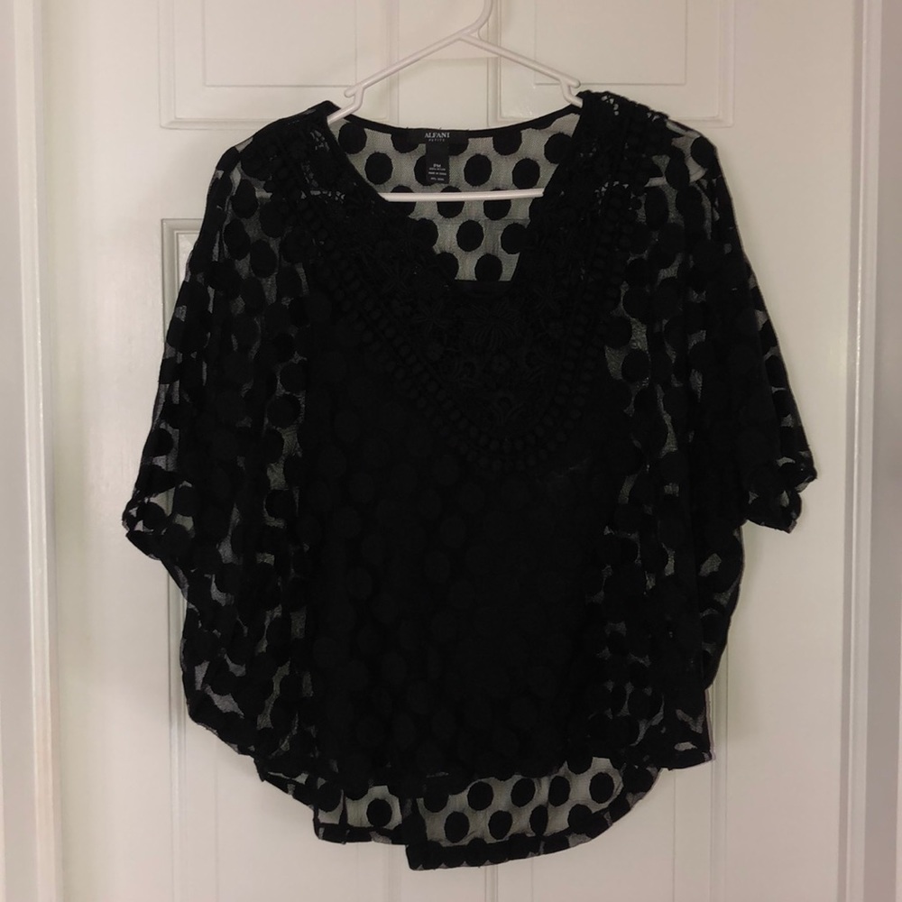 Alfani Petite Black Camisole w polka dot overlay